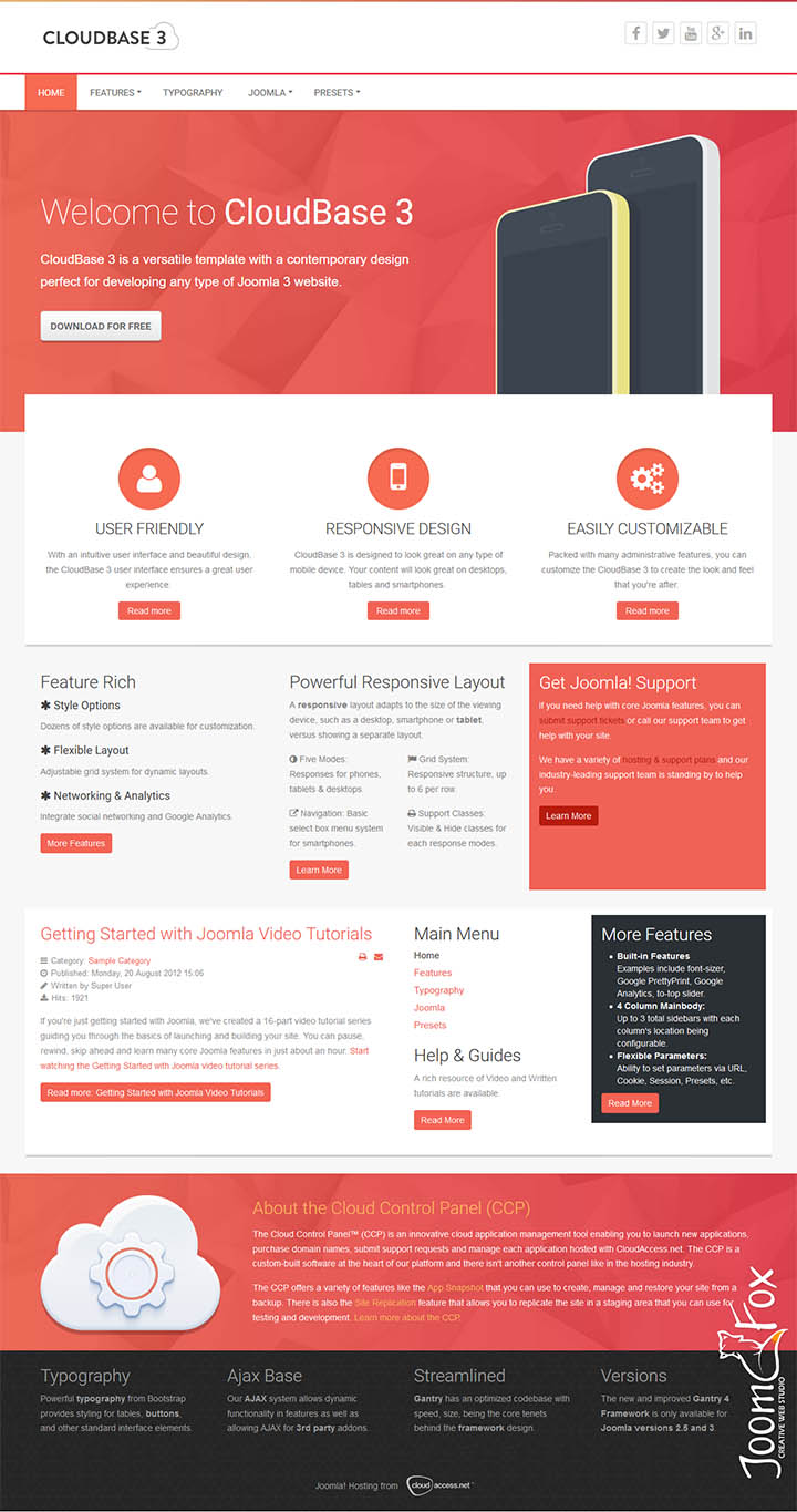 Joomla шаблон CloudAccess CloudBase 3