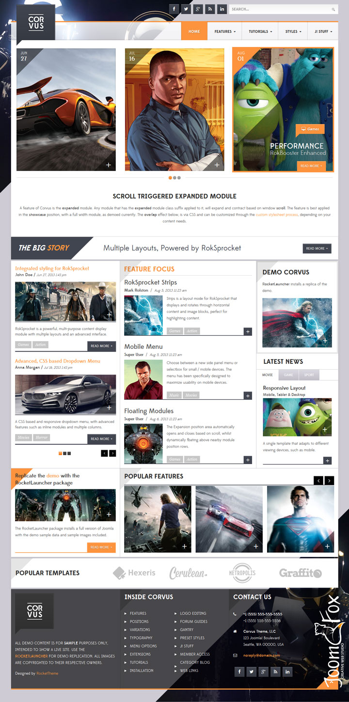 Joomla шаблон RocketTheme Corvus