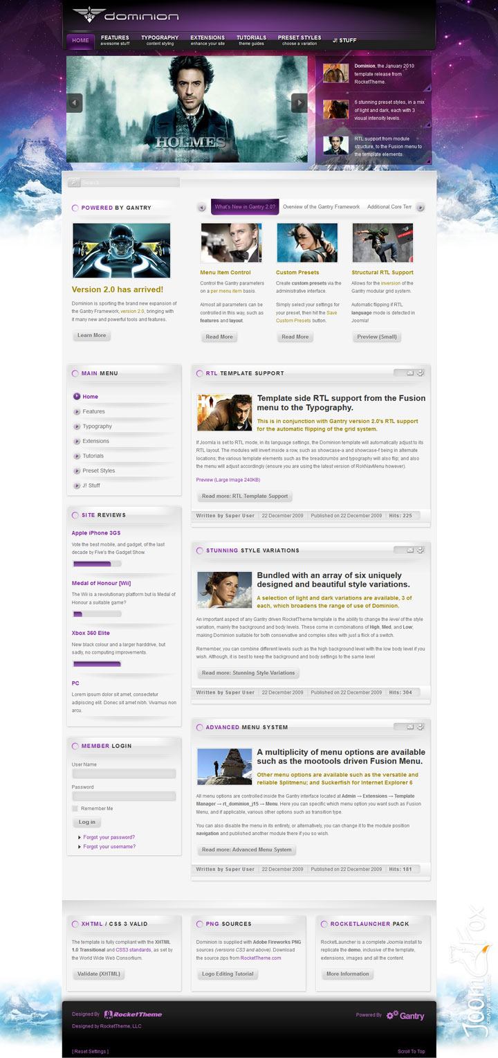 Joomla шаблон RocketTheme Dominion