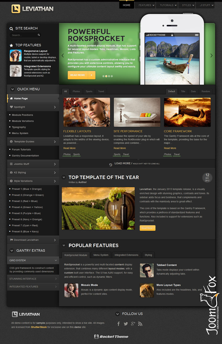 Joomla шаблон RocketTheme Leviathan