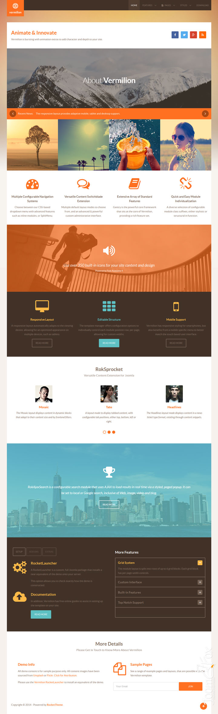 Joomla шаблон RocketTheme Vermilion