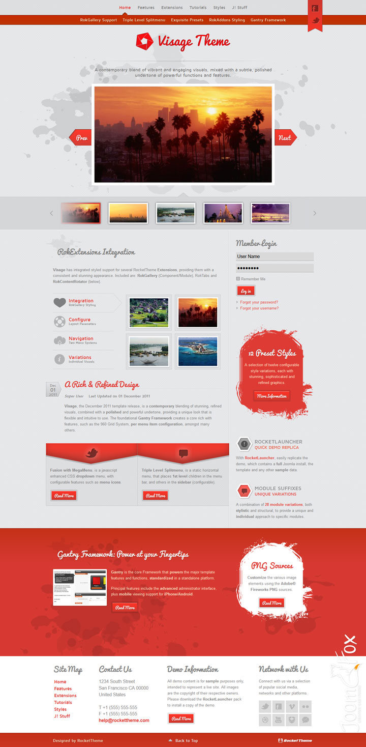 Шаблон RocketTheme Visage Joomla шаблон RocketTheme Visage