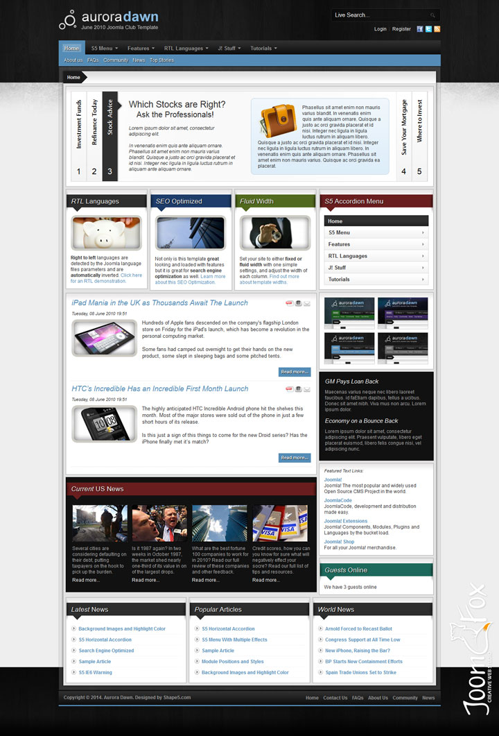 Joomla шаблон Shape5 Aurora Dawn