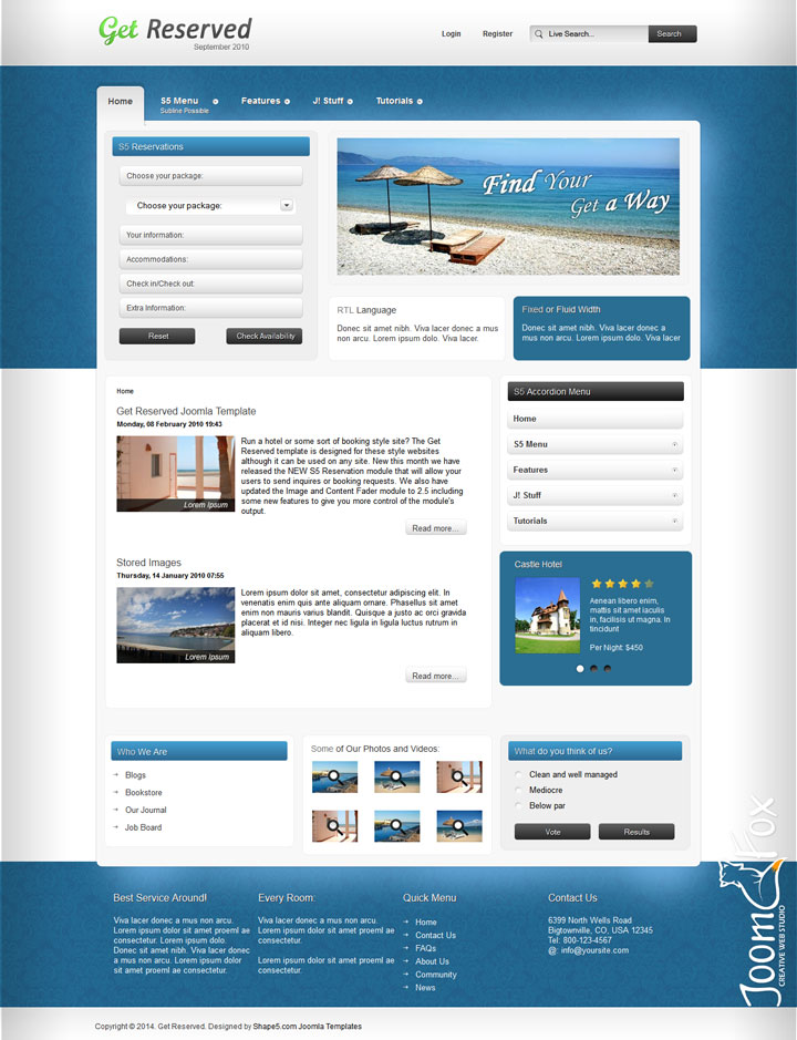 Joomla шаблон Shape5 Get Reserved