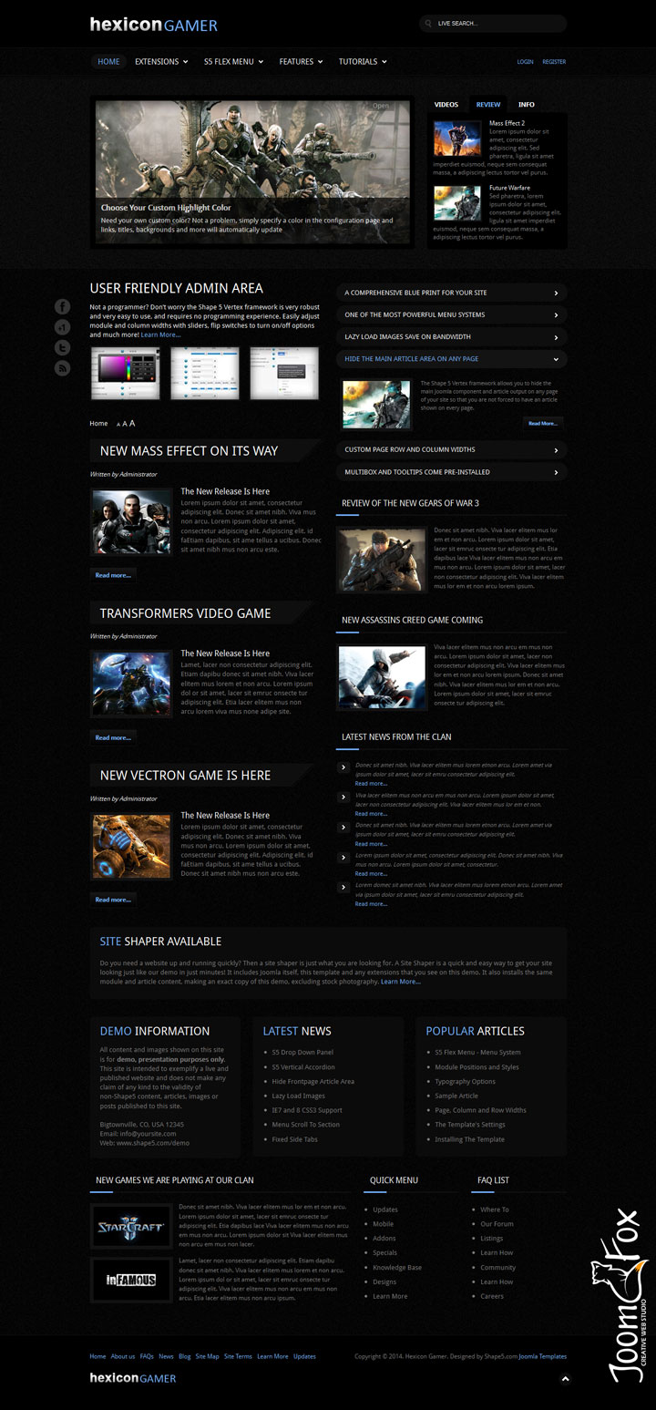 Joomla шаблон Shape5 Hexicon Gamer