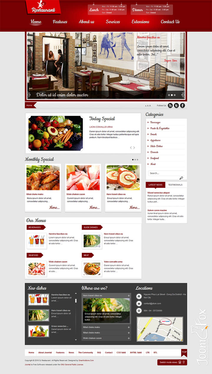 Joomla шаблон SmartAddons Restaurant