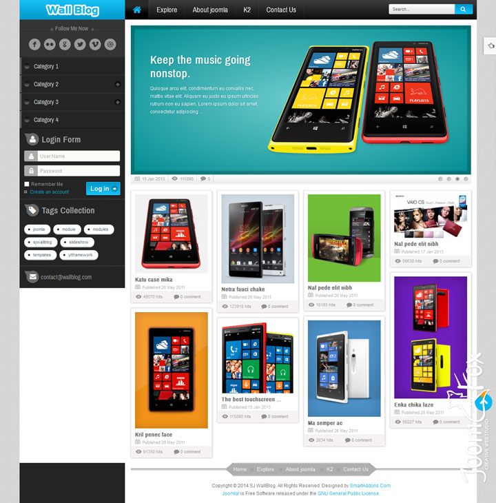 Joomla шаблон SmartAddons Wall Blog