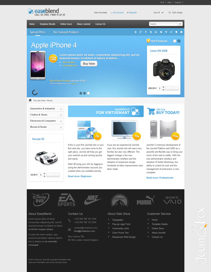 Joomla шаблон VirtuemartTemplates Ease Blend