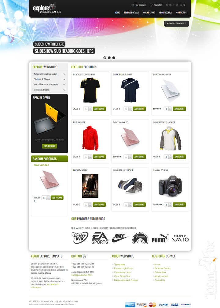 Joomla шаблон VirtuemartTemplates Explore