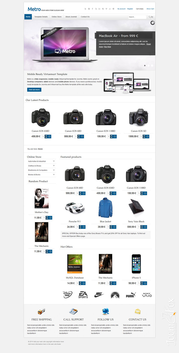 Joomla шаблон VirtuemartTemplates Metro
