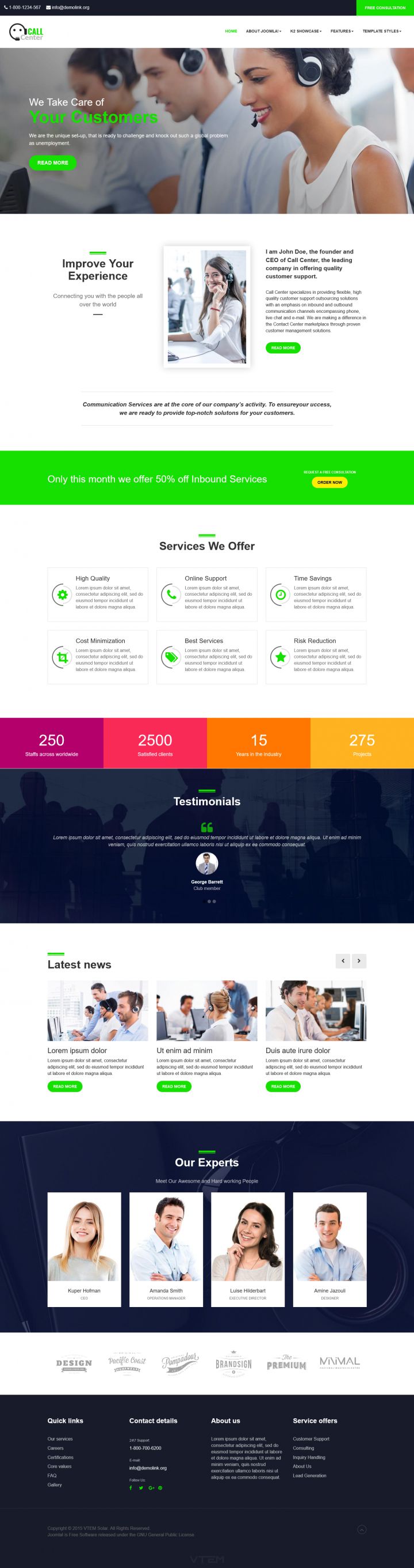 Joomla шаблон Vtem CallCenter