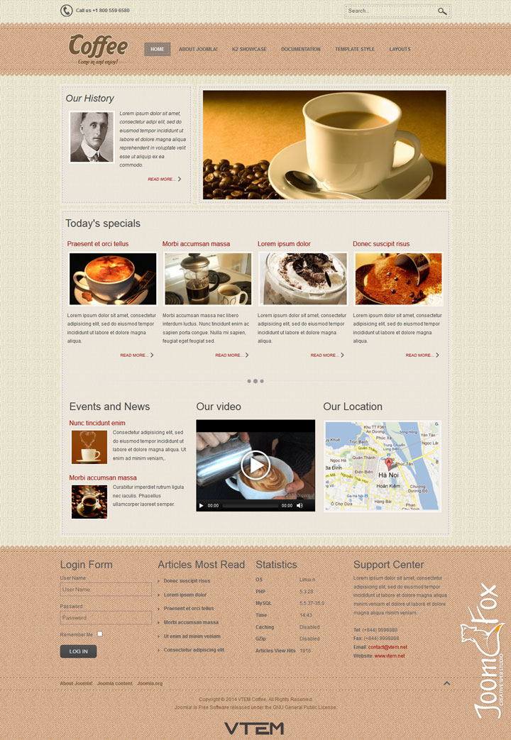 Joomla шаблон Vtem Coffee