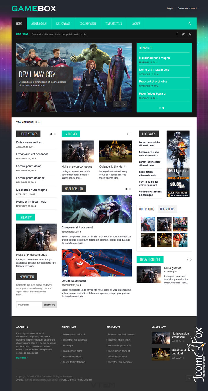 Joomla шаблон Vtem GameBox