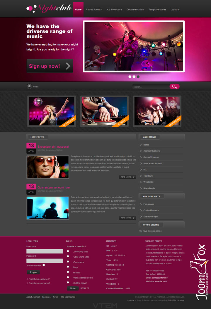 Joomla шаблон Vtem NightClub