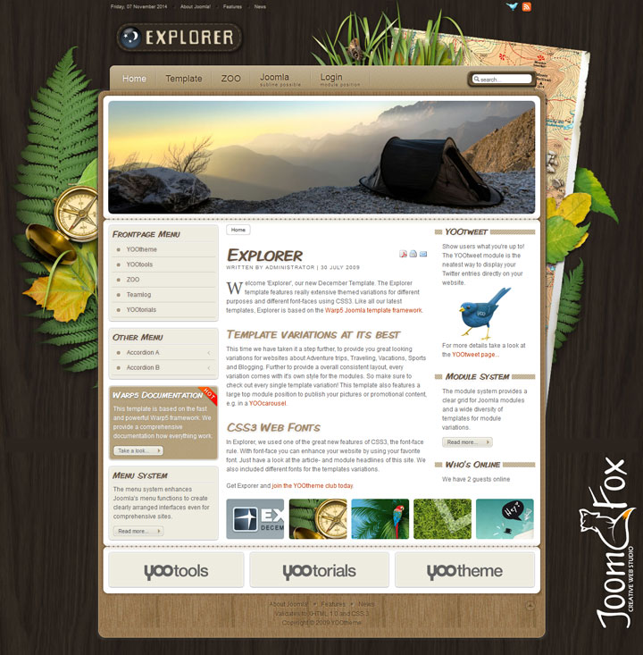 Joomla шаблон YOOtheme Explorer