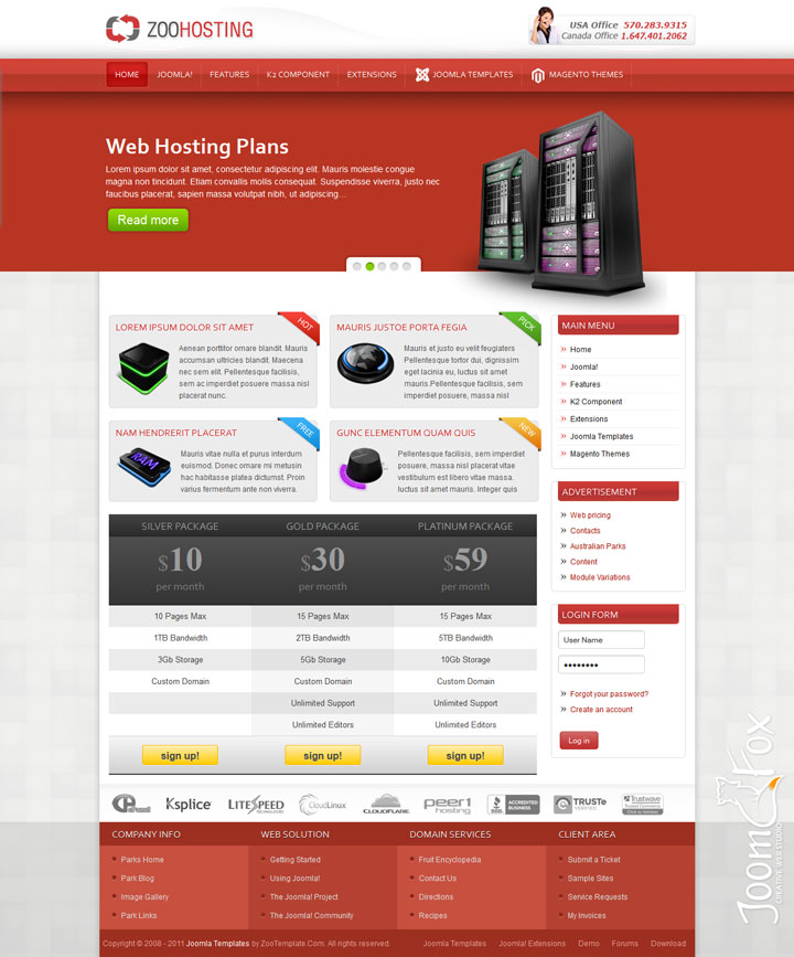 Joomla шаблон ZooTemplate Hosting
